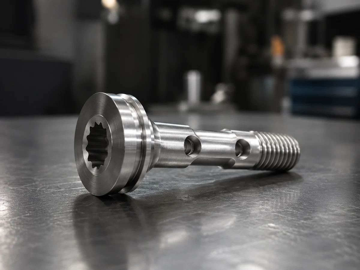Custom 12-point head hollow bolt with two radial ports machined by EKINSUN