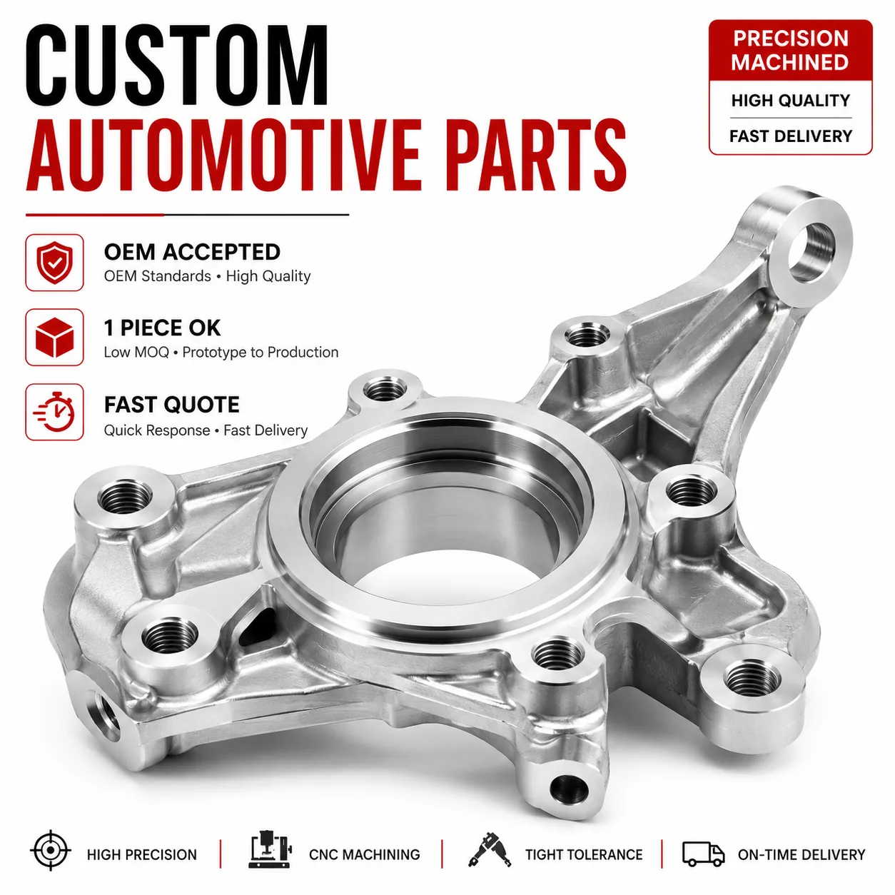 Custom CNC machined automotive steering knuckle upright — EKINSUN OEM replacement and performance parts