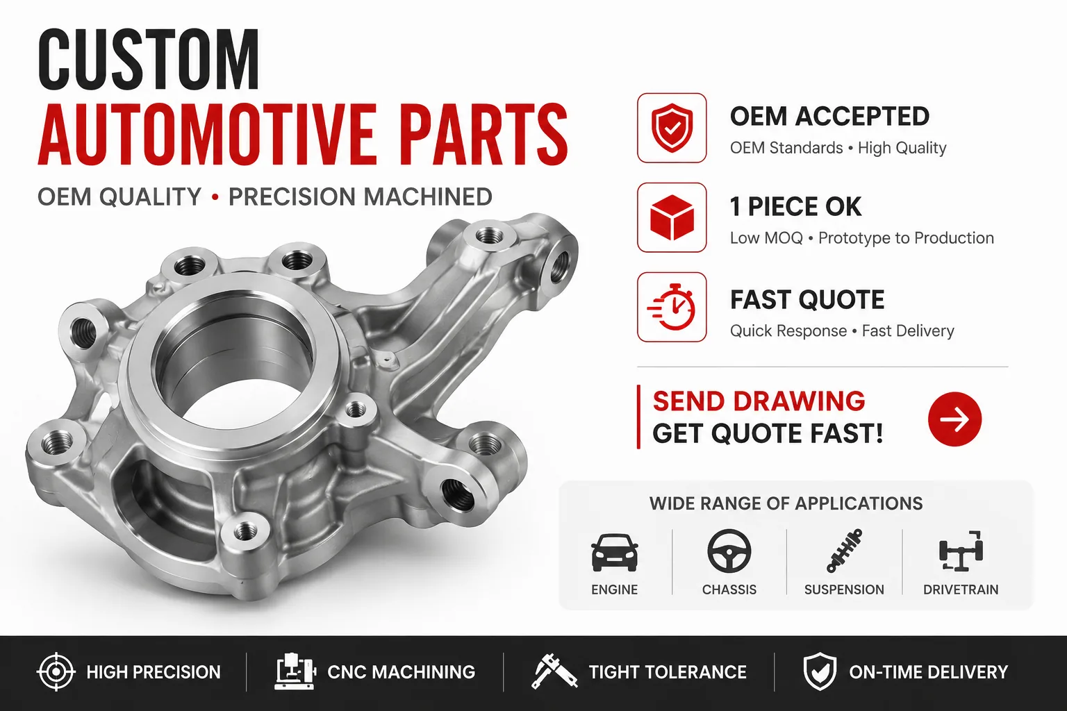 Custom CNC machined automotive parts — OEM quality steering and suspension components by EKINSUN