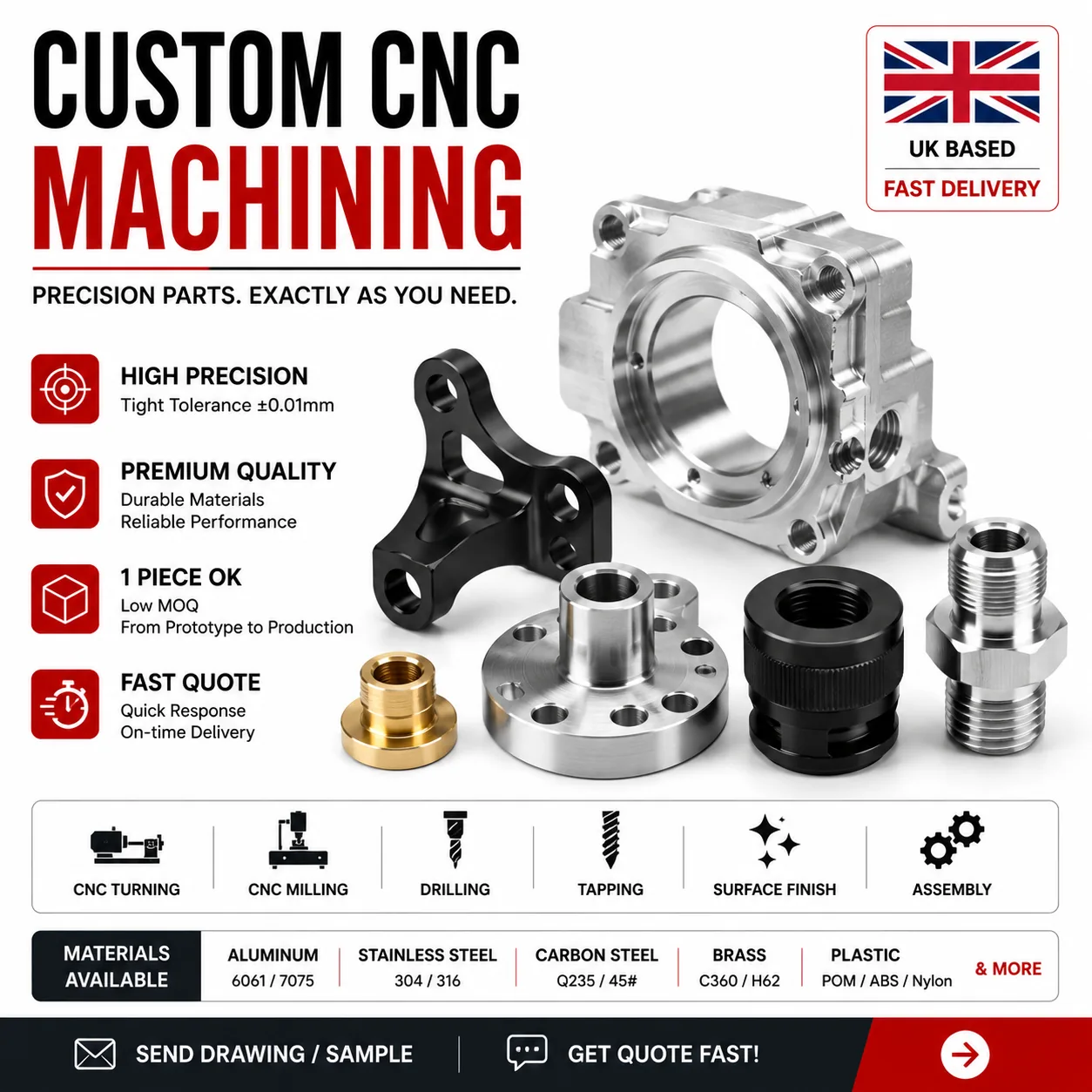 Mixed CNC machined parts ordered without CAD files — housing bracket ring fitting by EKINSUN