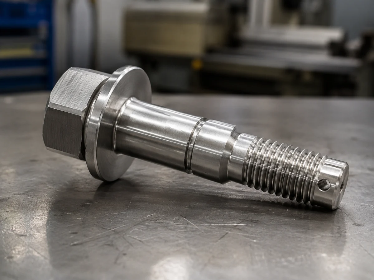 Hex head flanged hollow bolt with integral flange seat face for the crush washer