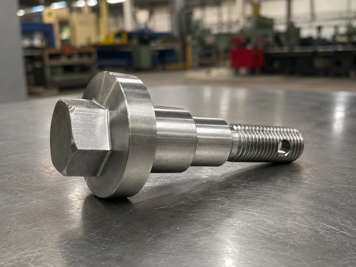 Custom hex head hollow bolt with stepped shank and cross-drilled port by EKINSUN