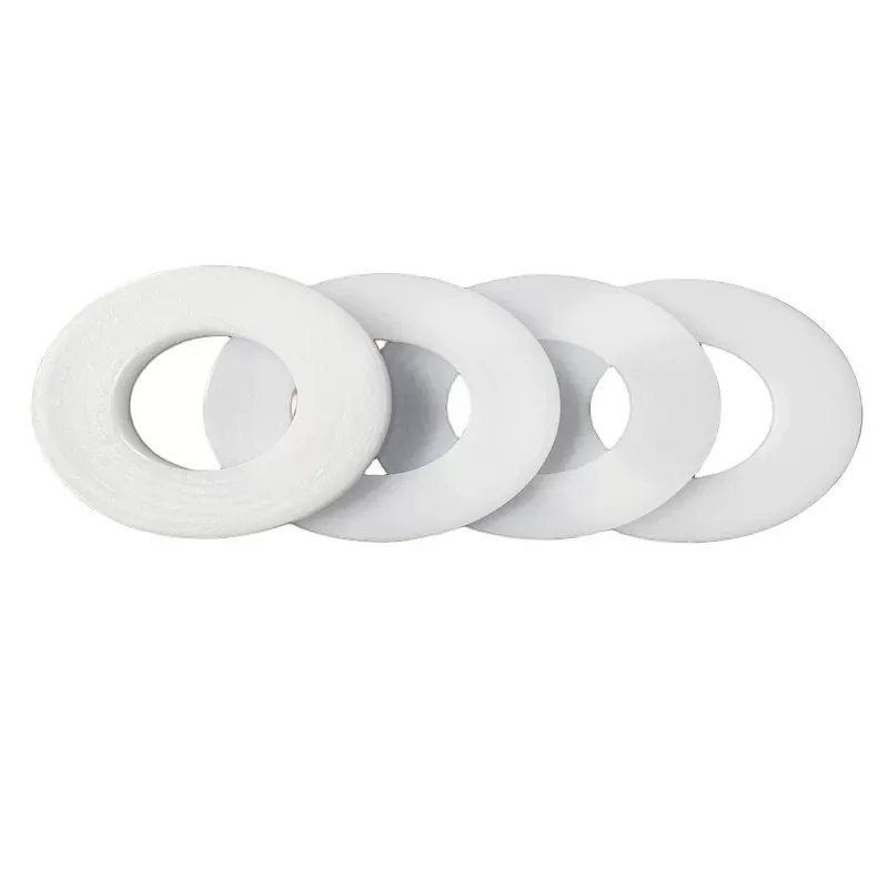 Four white nylon PA6 thrust washers for excavator bucket pins, plain bore, flat faces