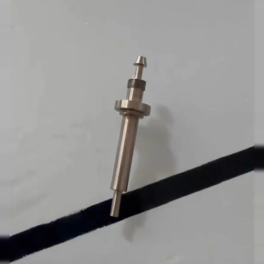 Single turned probe stem with a hose barb tip, a short thread, a hex collar and a long stem