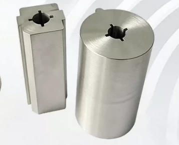 Square bar and round bar each with a small sharp-cornered internal profile cut through the full length
